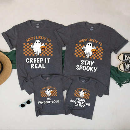 Spooky Little Ghost! Funny Halloween Kids T-Shirt - Most Likely To Series - Retro Checkerboard Tee - Cute Toddler Fall Outfit, Fa-Boo-Lous Style