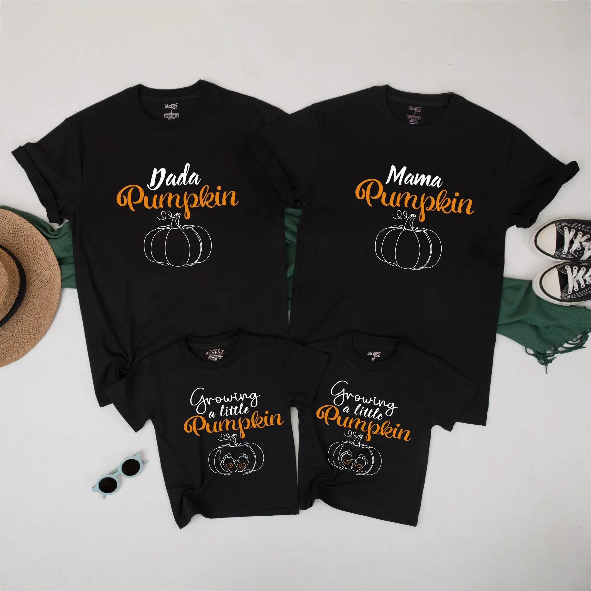 Family Matching Pumpkin Shirts Fall Halloween Pregnancy Reveal Cute Mama Dada Growing a Little Pumpkin Baby Announcement Outfits