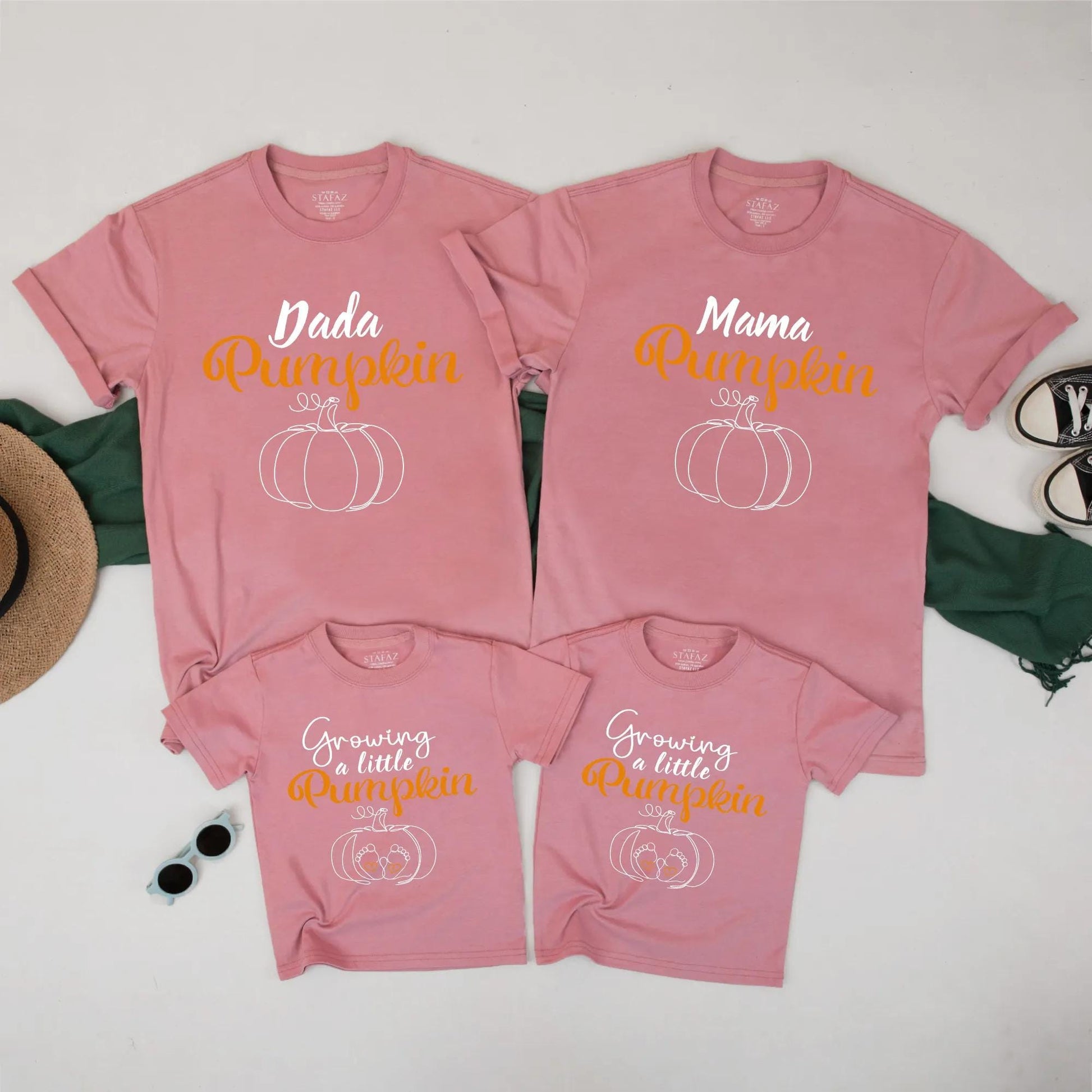 Family Matching Pumpkin Shirts Fall Halloween Pregnancy Reveal Cute Mama Dada Growing a Little Pumpkin Baby Announcement Outfits
