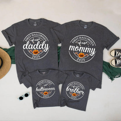 First Halloween of 2025 Matching Family Shirts Daddy Mommy Brother Pumpkin Family Party Orange Black