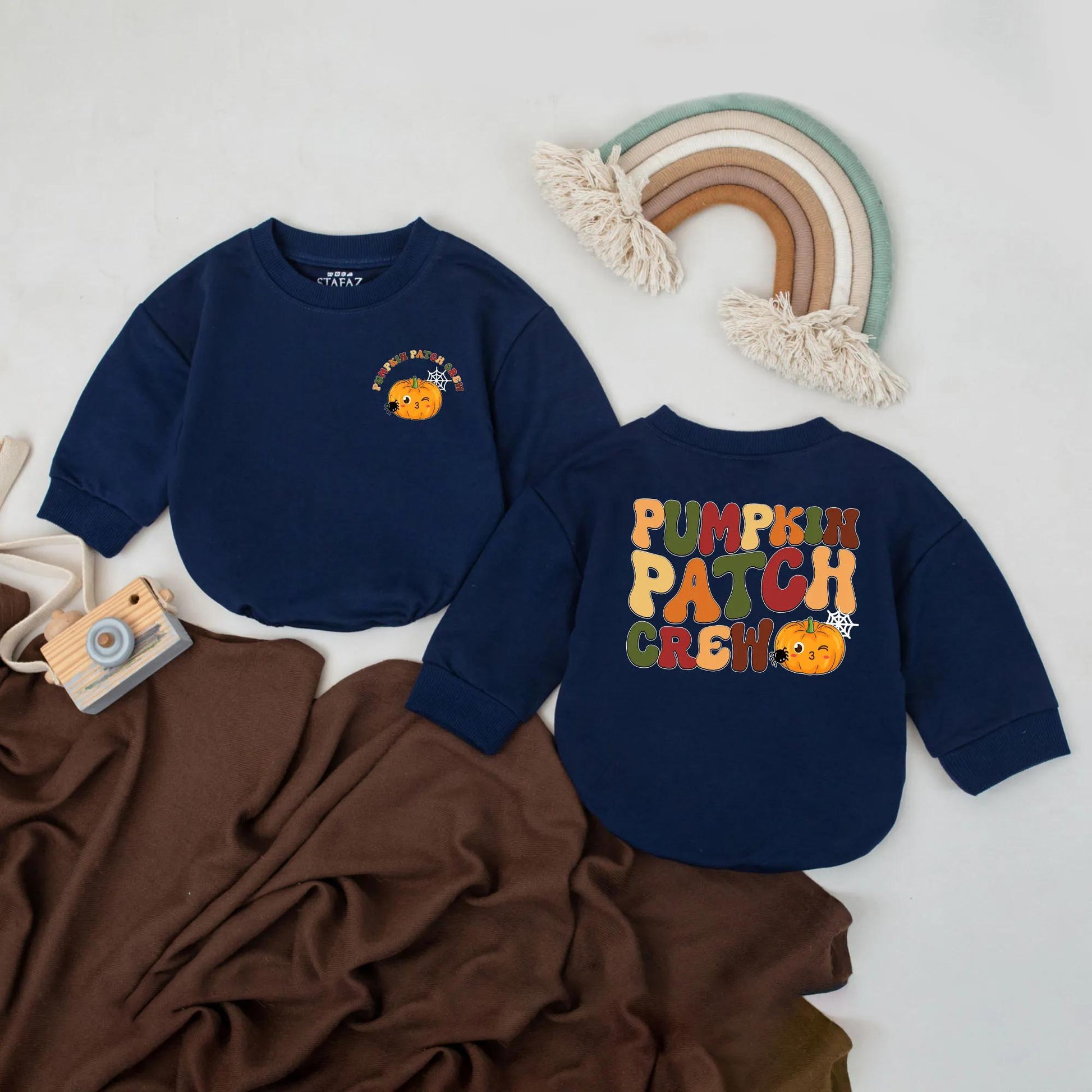 Pumpkin Patch Crew Baby Romper Retro Fall Autumn Outfit Cute Winking Pumpkin Halloween Baby Shower Gift Seasonal Infant Clothes