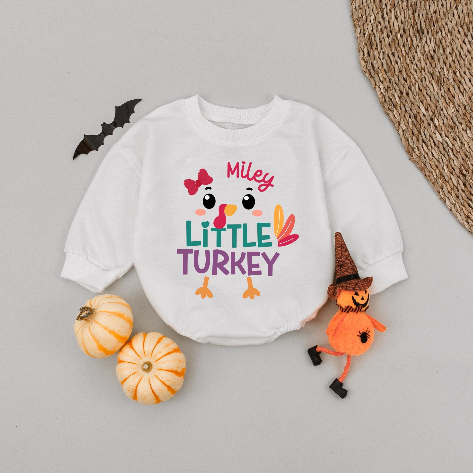 Custom Name Little Turkey Romper, My First Thanksgiving Outfit, Baby Girl Autumn Romper, Personalized Fall Clothes, Cute Thanksgiving Baby Clothes (139 chars)