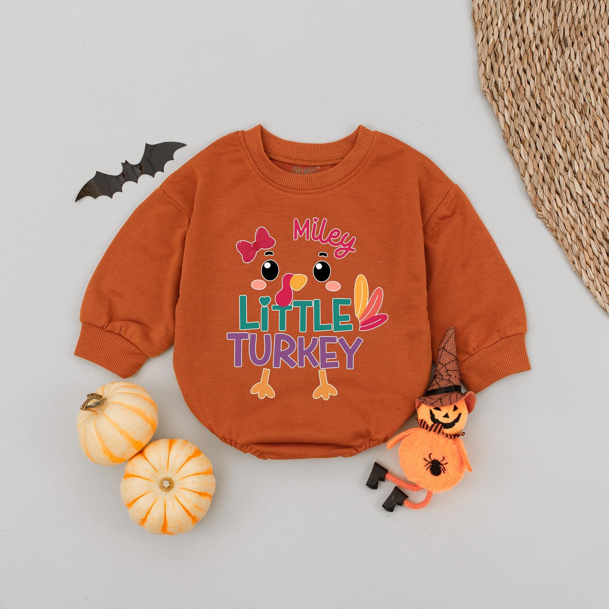 Custom Name Little Turkey Romper, My First Thanksgiving Outfit, Baby Girl Autumn Romper, Personalized Fall Clothes, Cute Thanksgiving Baby Clothes (139 chars)
