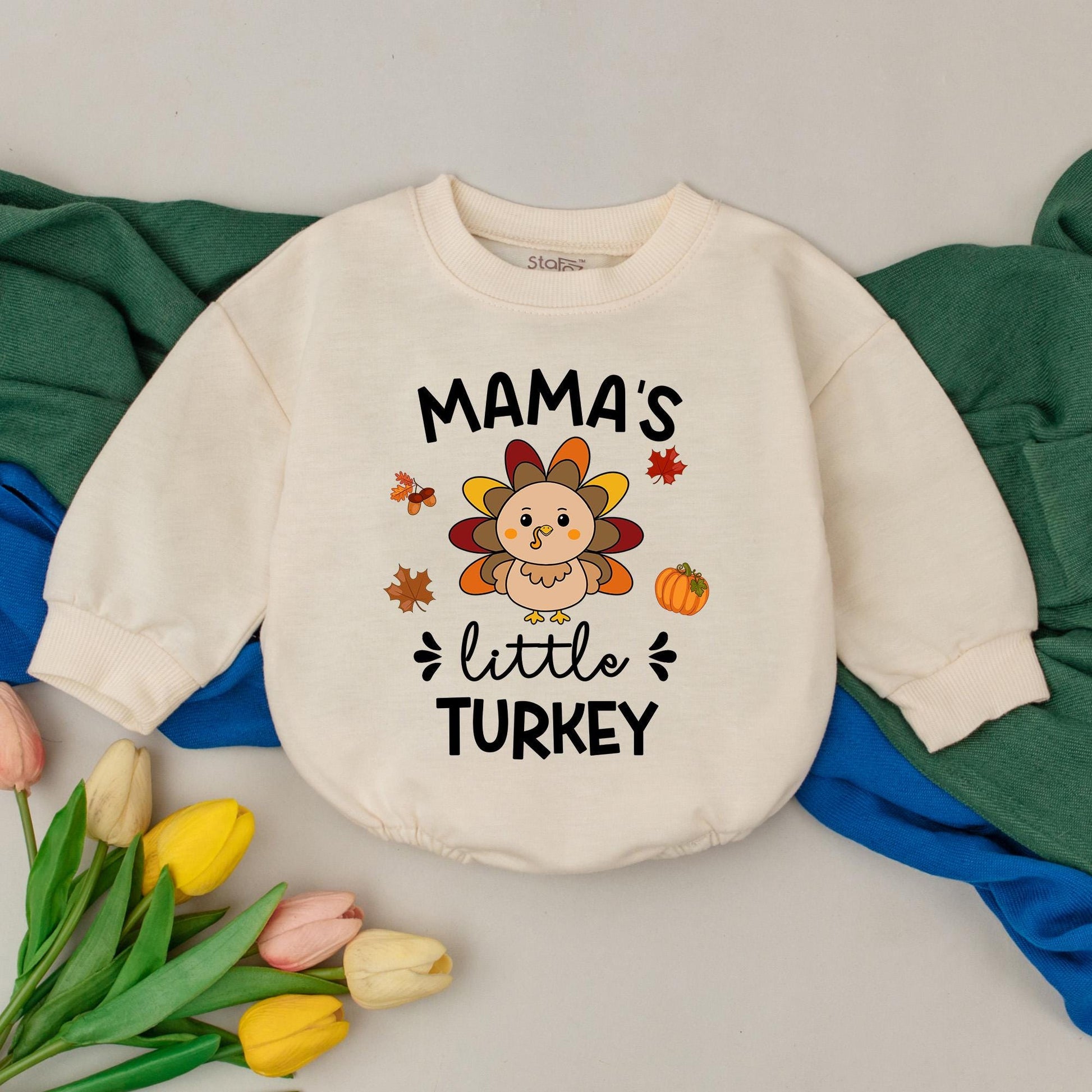 Personalized Mama's Little Turkey Thanksgiving Romper, Fall Baby Outfit, Cute Autumn Turkey Design, My First Thanksgiving Outfit, Baby Shower Gift 139