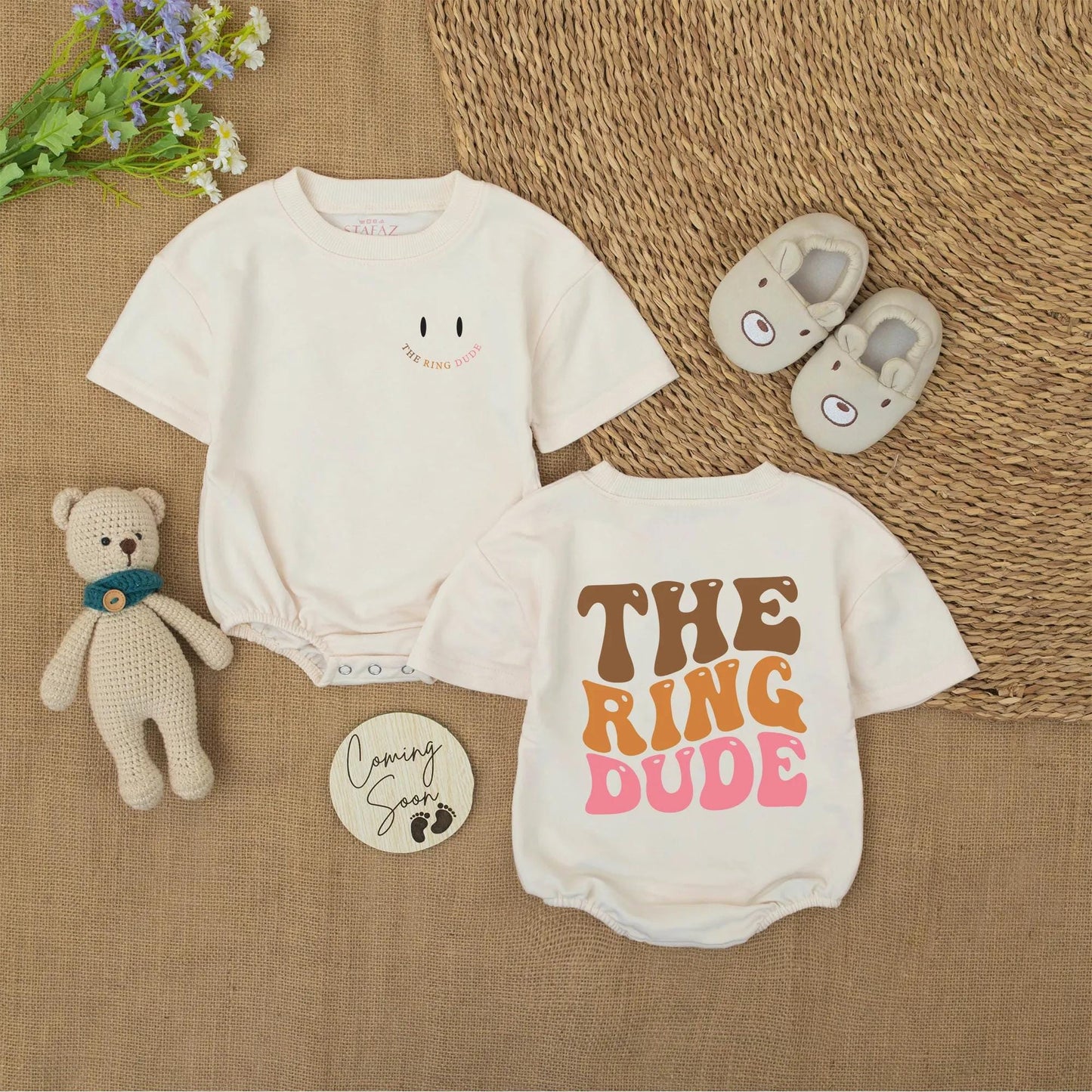 Retro Ring Dude Romper, Funny Ring Bearer Outfit, Vintage Wedding Bodysuit for Baby Boys, Cute Ceremony Gift, Playful Toddler Suit - The Ring Dude! (136 chars)
