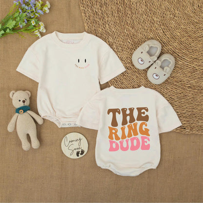 Retro Ring Dude Romper, Funny Ring Bearer Outfit, Vintage Wedding Bodysuit for Baby Boys, Cute Ceremony Gift, Playful Toddler Suit - The Ring Dude! (136 chars)