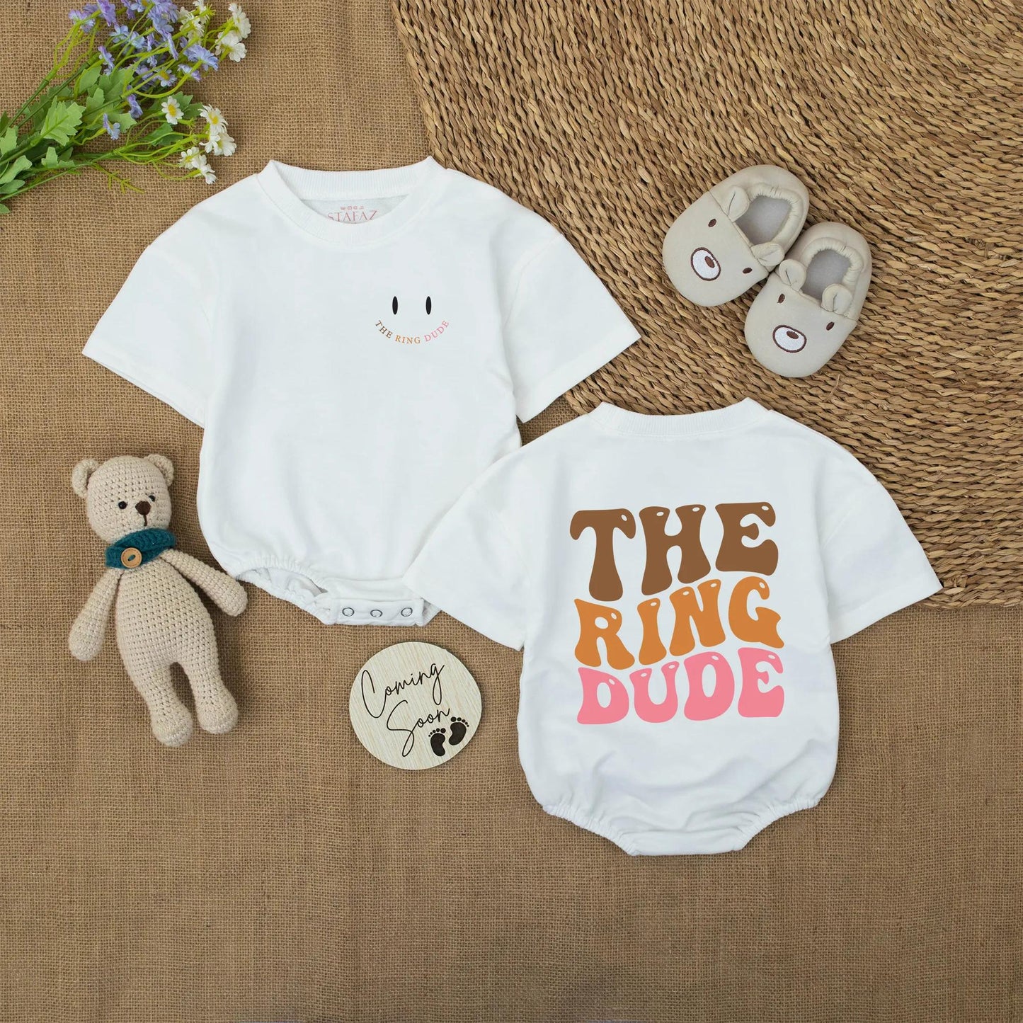 Retro Ring Dude Romper, Funny Ring Bearer Outfit, Vintage Wedding Bodysuit for Baby Boys, Cute Ceremony Gift, Playful Toddler Suit - The Ring Dude! (136 chars)