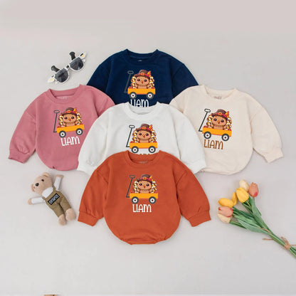 Custom Name Turkey Baby Romper Thanksgiving Outfit Personalized Infant Fall Boy Clothes Cute Baby Turkey Gift Idea