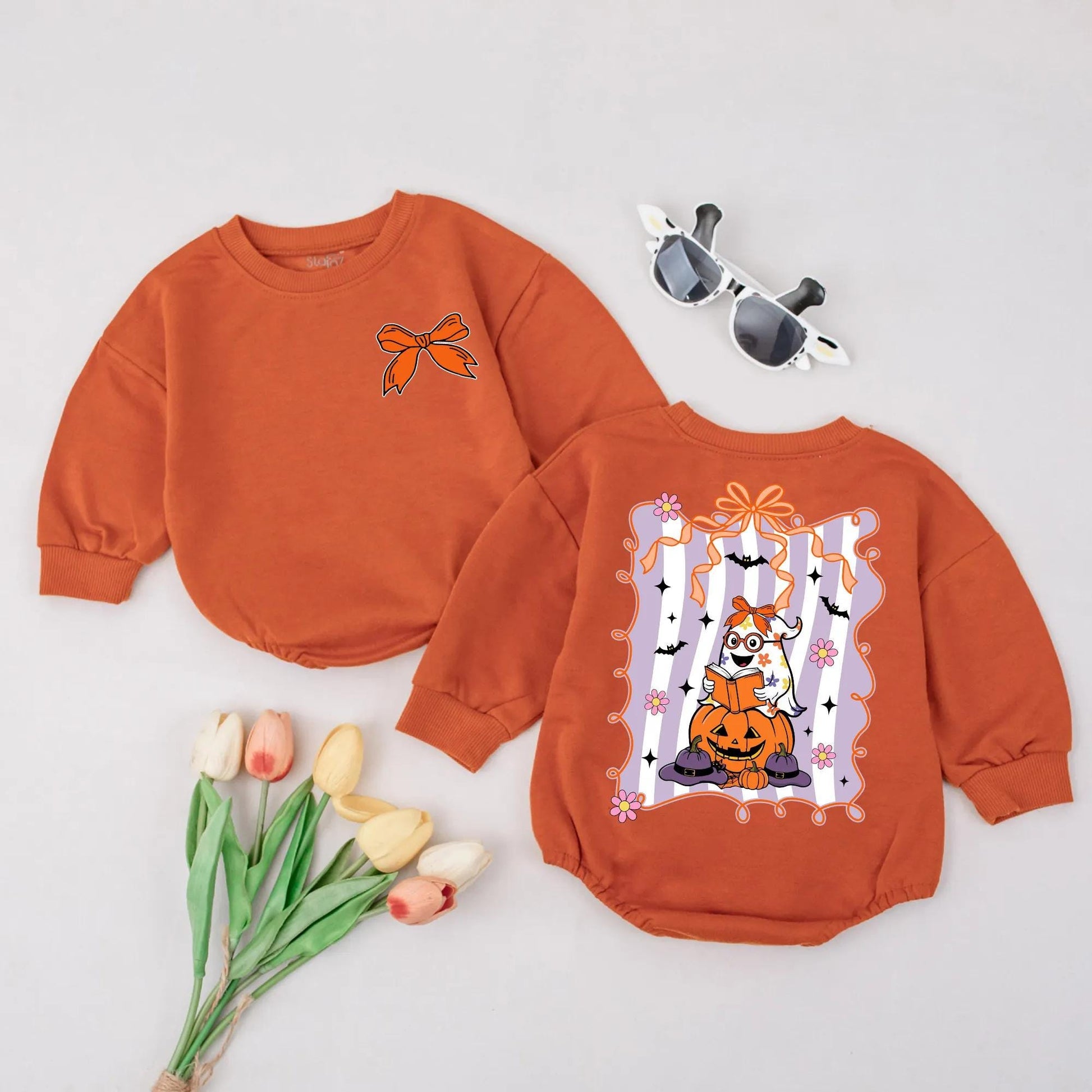 Cute Owl Witch Baby Bubble Romper Kawaii Fall Outfit Orange Bow Spooky Halloween Infant Clothes Trick or Treat Fun
