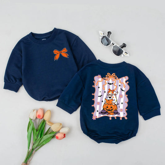 Cute Owl Witch Baby Bubble Romper Kawaii Fall Outfit Orange Bow Spooky Halloween Infant Clothes Trick or Treat Fun