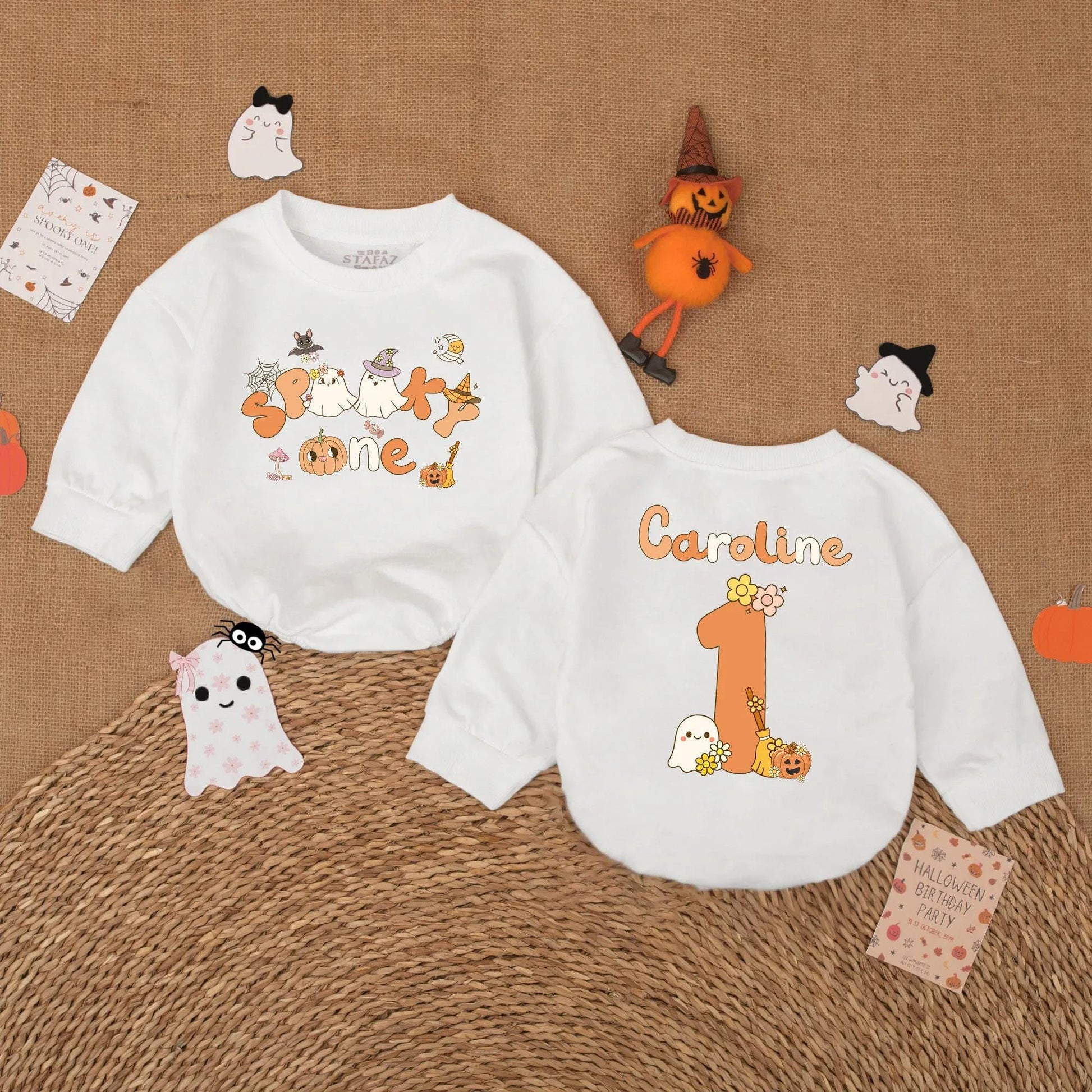 Spooky One Birthday Baby Romper - Halloween First Birthday Outfit - Custom Name Baby Bodysuit - Fall Baby Gift