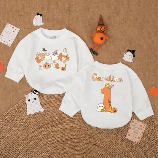 Spooky One Birthday Baby Romper - Halloween First Birthday Outfit - Custom Name Baby Bodysuit - Fall Baby Gift