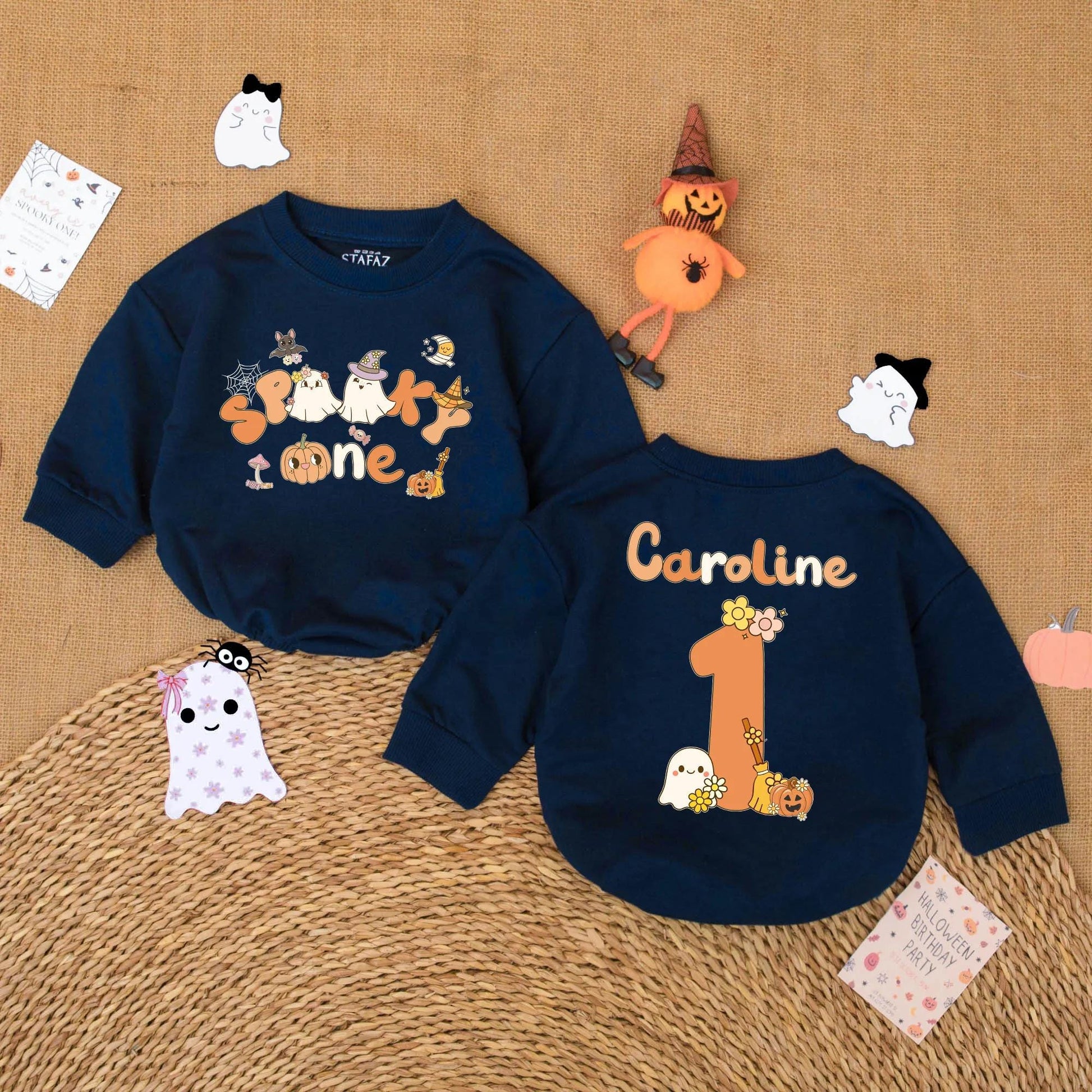 Spooky One Birthday Baby Romper - Halloween First Birthday Outfit - Custom Name Baby Bodysuit - Fall Baby Gift