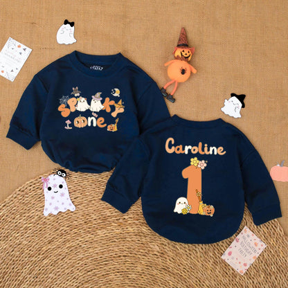 Spooky One Birthday Baby Romper - Halloween First Birthday Outfit - Custom Name Baby Bodysuit - Fall Baby Gift