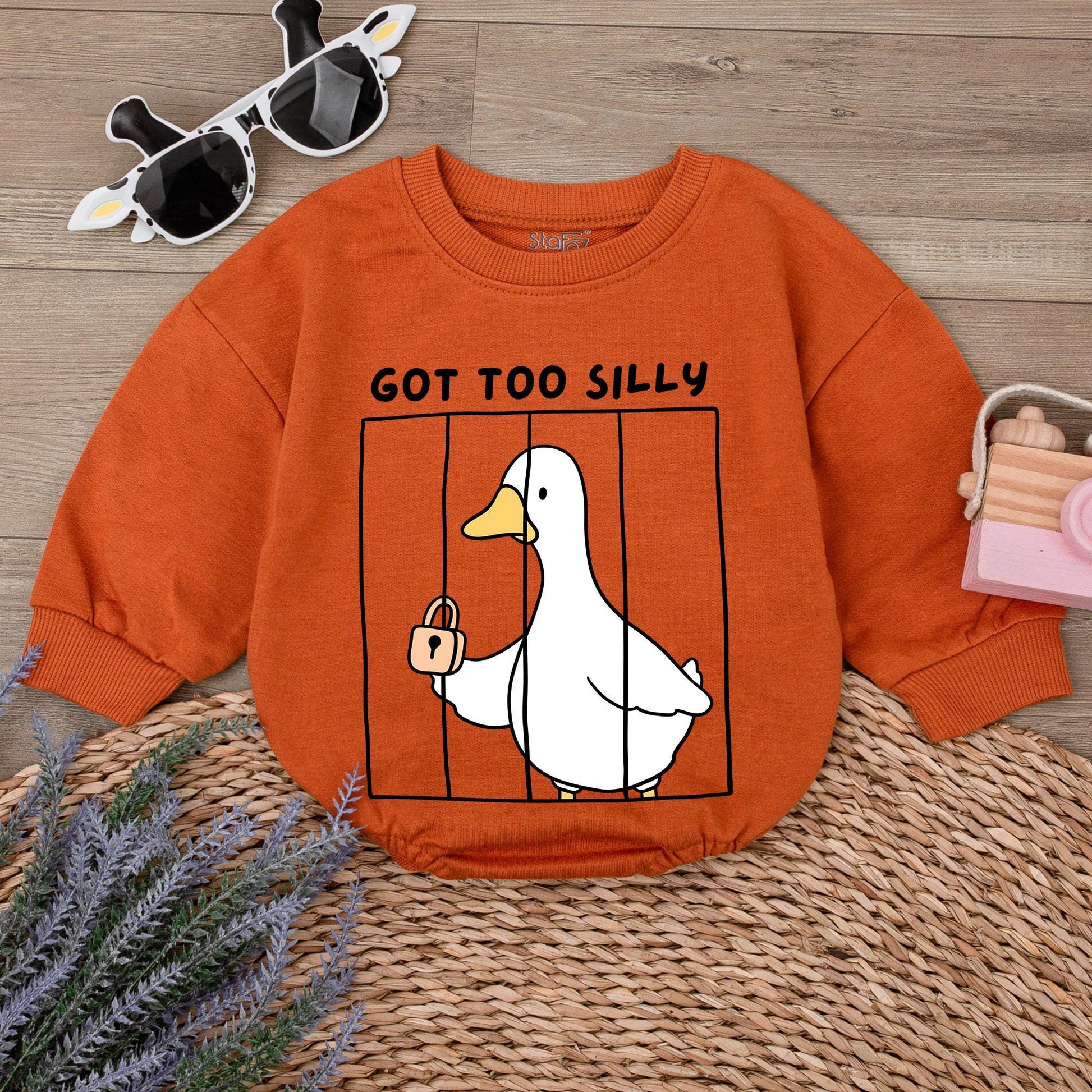 Got Too Silly Goose Romper: Funny Baby Outfit, Minimalist Cartoon Jumpsuit, Humorous Newborn Clothes, Meme Bodysuit, Adorable Infant Gift Idea (138)