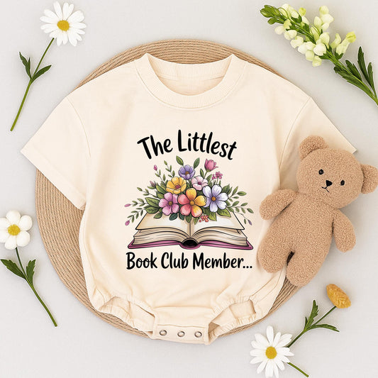 The Littlest Book Club Member Baby Romper Sweet Floral Bodysuit Book Lover Outfit Newborn Baby Shower Gift Cute Toddler Clothes