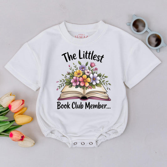 The Littlest Book Club Member Baby Romper Sweet Floral Bodysuit Book Lover Outfit Newborn Baby Shower Gift Cute Toddler Clothes