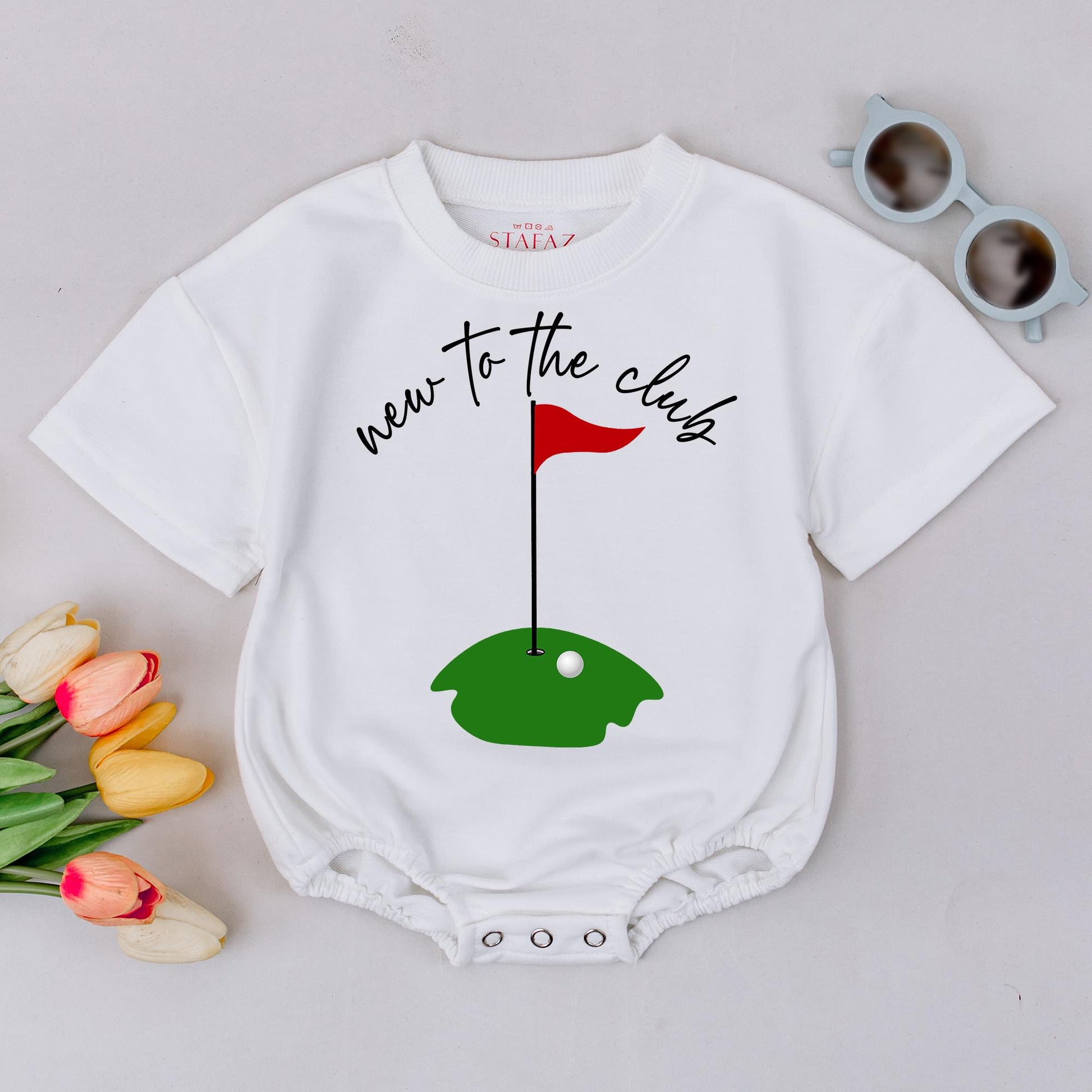 New to the Club Golf Baby Romper Cute First Birthday Outfit Toddler Boy Green Course Ball Flag Design