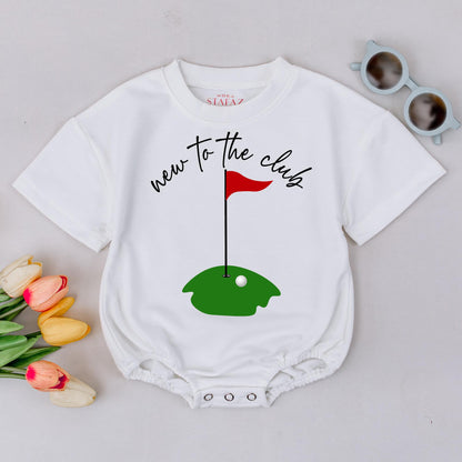 New to the Club Golf Baby Romper Cute First Birthday Outfit Toddler Boy Green Course Ball Flag Design