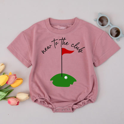 New to the Club Golf Baby Romper Cute First Birthday Outfit Toddler Boy Green Course Ball Flag Design