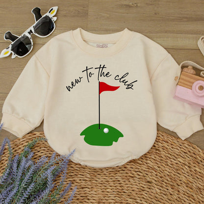 New to the Club Golf Baby Romper Cute First Birthday Outfit Toddler Boy Green Course Ball Flag Design