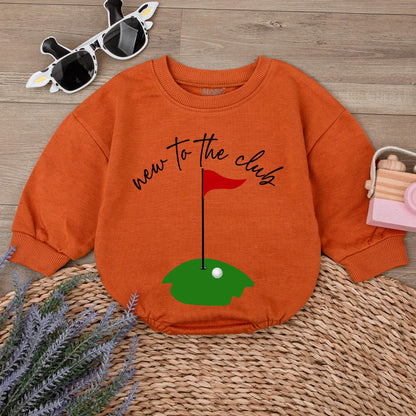 New to the Club Golf Baby Romper Cute First Birthday Outfit Toddler Boy Green Course Ball Flag Design