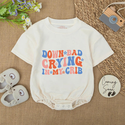 Funny Baby Romper Down Bad Crying in My Crib Retro Infant Bodysuit Cute Personalized Baby Shower Gift for Newborn Boy or Girl