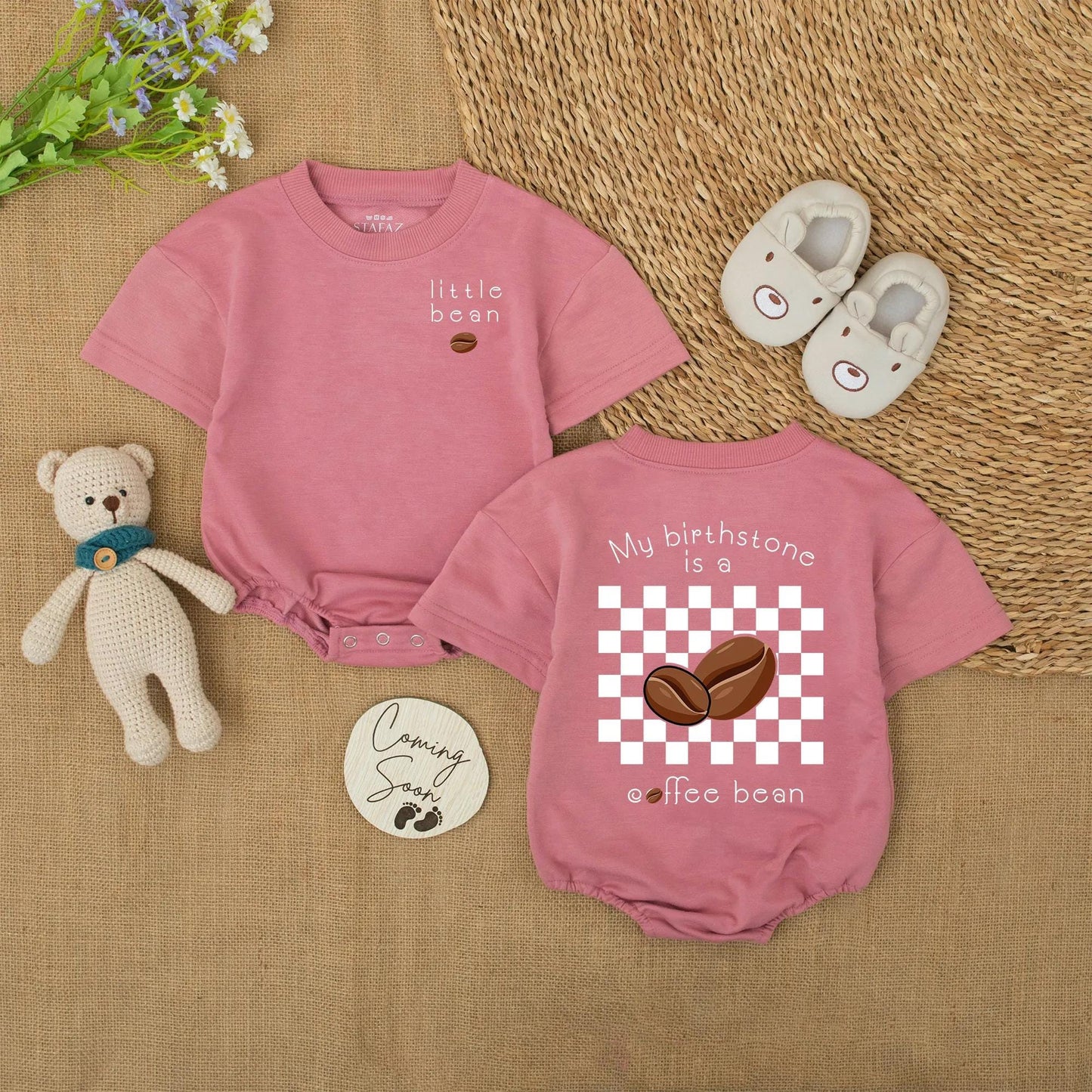Cute Little Bean Baby Romper Funny Coffee Birthstone Bodysuit Baby Shower Gift for Caffeine Loving Parents