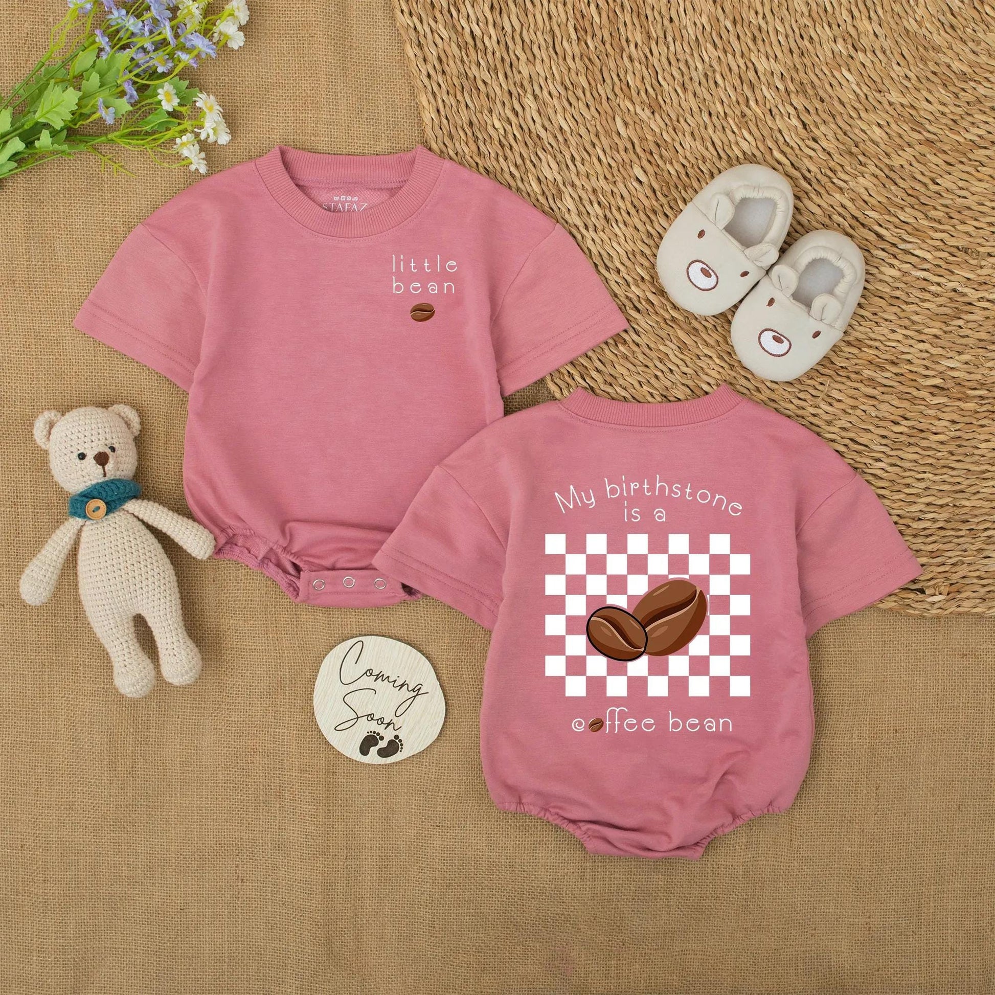 Cute Little Bean Baby Romper Funny Coffee Birthstone Bodysuit Baby Shower Gift for Caffeine Loving Parents