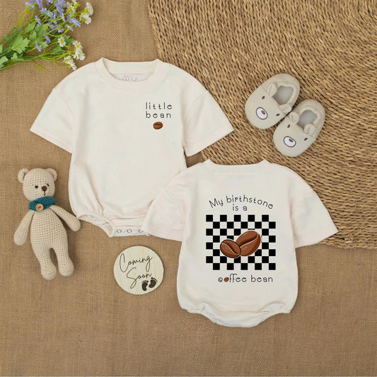 Cute Little Bean Baby Romper Funny Coffee Birthstone Bodysuit Baby Shower Gift for Caffeine Loving Parents