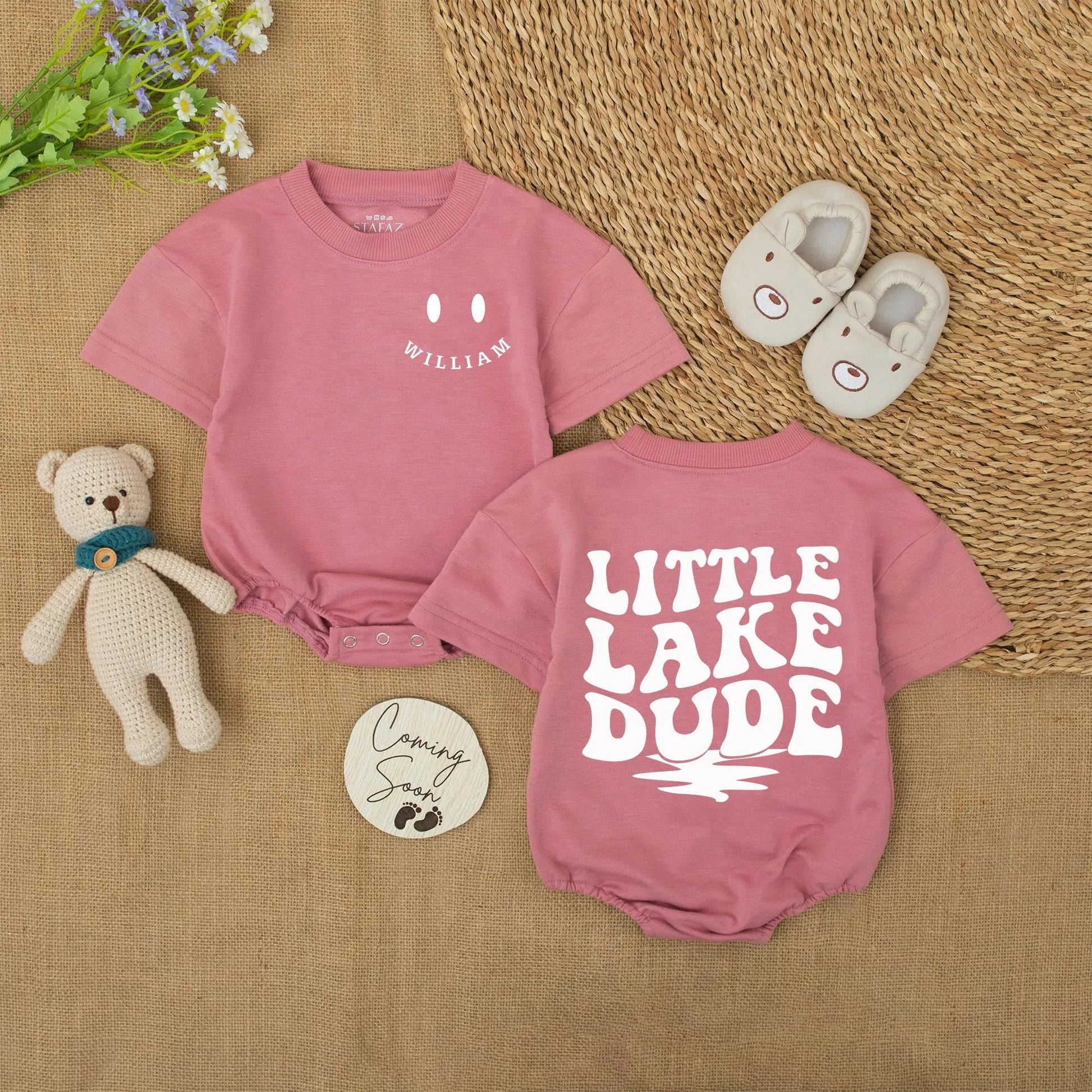 Little Lake Dude Baby Romper Blue Oval William Design Custom Summer Bodysuit Boy Shower Outfit Infant Gift Outdoor