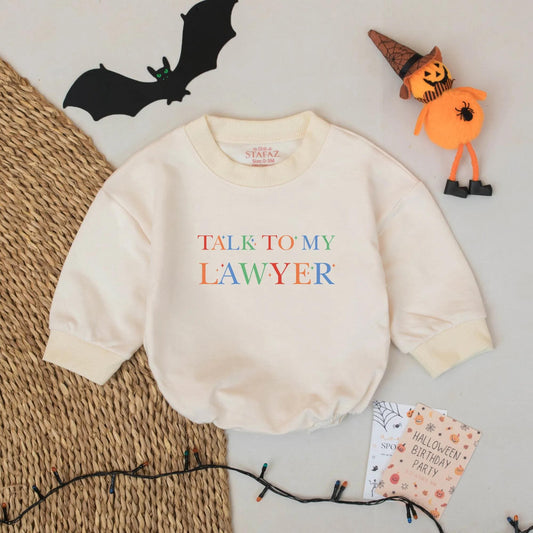 Funny Talk to My Lawyer Baby Romper Vibrant Colors Starburst Detail Adorable Infant Bodysuit Perfect Photo Outfit
