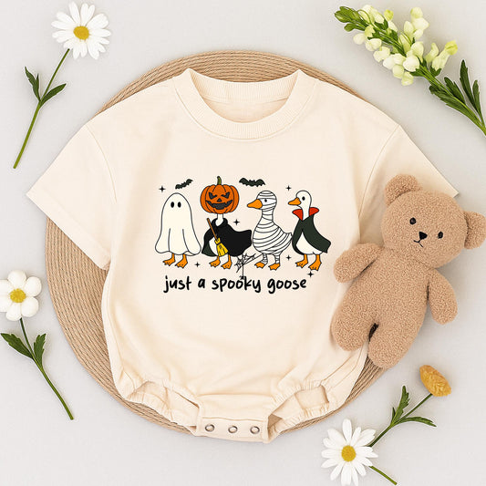 Spooky Goose Romper Sweatshirt Funny Halloween Baby Outfit Just a Spooky Goose Baby Clothes Fall Baby Gift Cute & Playful Ghost Witch Mummy Vampire Design