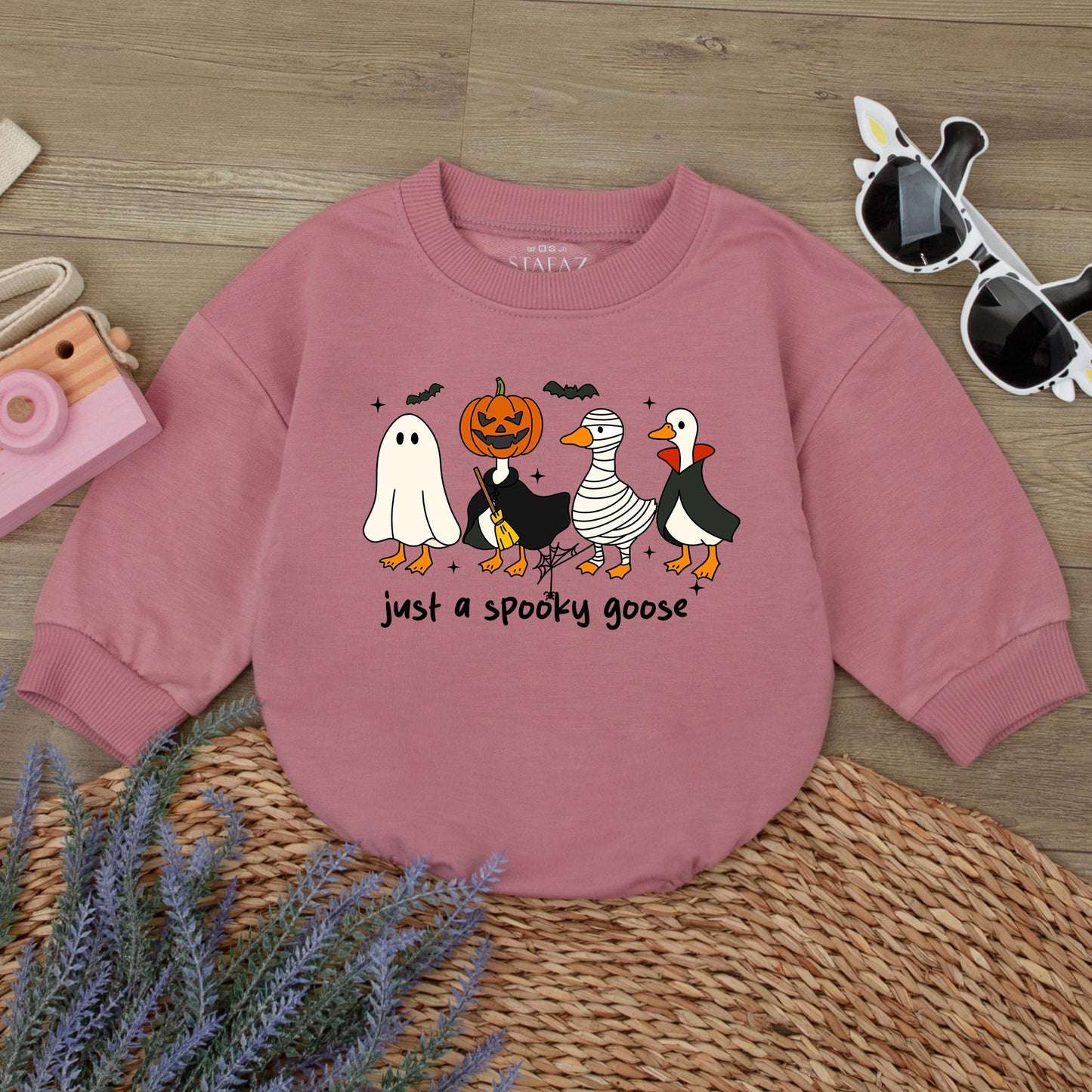 Spooky Goose Romper Sweatshirt Funny Halloween Baby Outfit Just a Spooky Goose Baby Clothes Fall Baby Gift Cute & Playful Ghost Witch Mummy Vampire Design