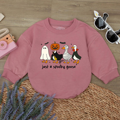 Spooky Goose Romper Sweatshirt Funny Halloween Baby Outfit Just a Spooky Goose Baby Clothes Fall Baby Gift Cute & Playful Ghost Witch Mummy Vampire Design
