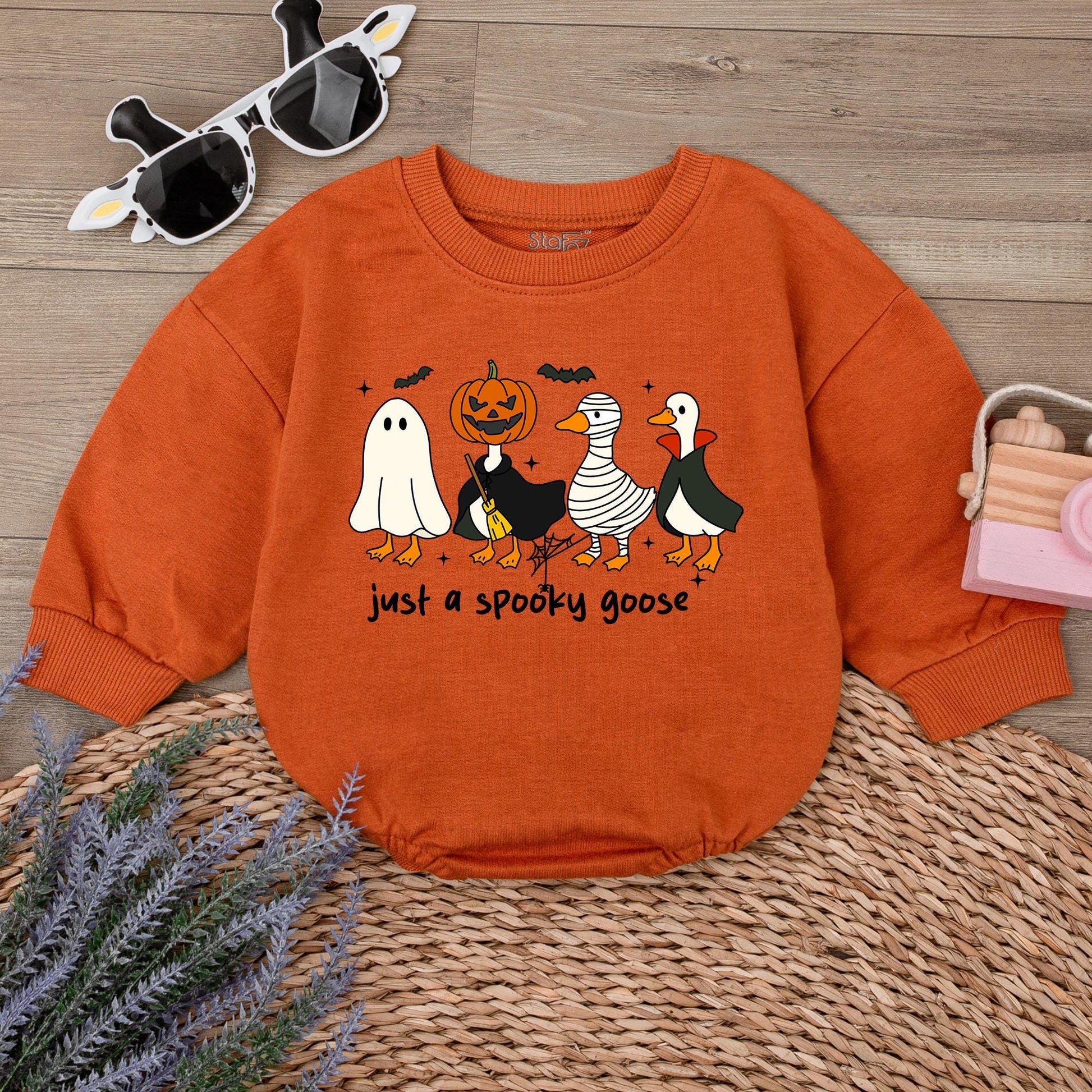 Spooky Goose Romper Sweatshirt Funny Halloween Baby Outfit Just a Spooky Goose Baby Clothes Fall Baby Gift Cute & Playful Ghost Witch Mummy Vampire Design
