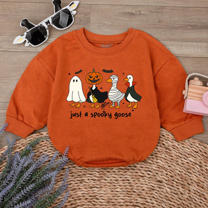 Spooky Goose Romper Sweatshirt Funny Halloween Baby Outfit Just a Spooky Goose Baby Clothes Fall Baby Gift Cute & Playful Ghost Witch Mummy Vampire Design