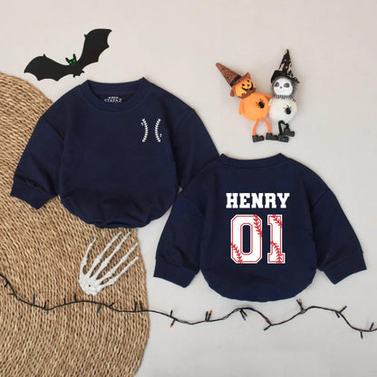 Personalized Baseball Baby Romper, Custom Name & Number Onesie, Sporty 1st Birthday Outfit, Red Stitch Jersey Bodysuit, Classic Americana Gift 133