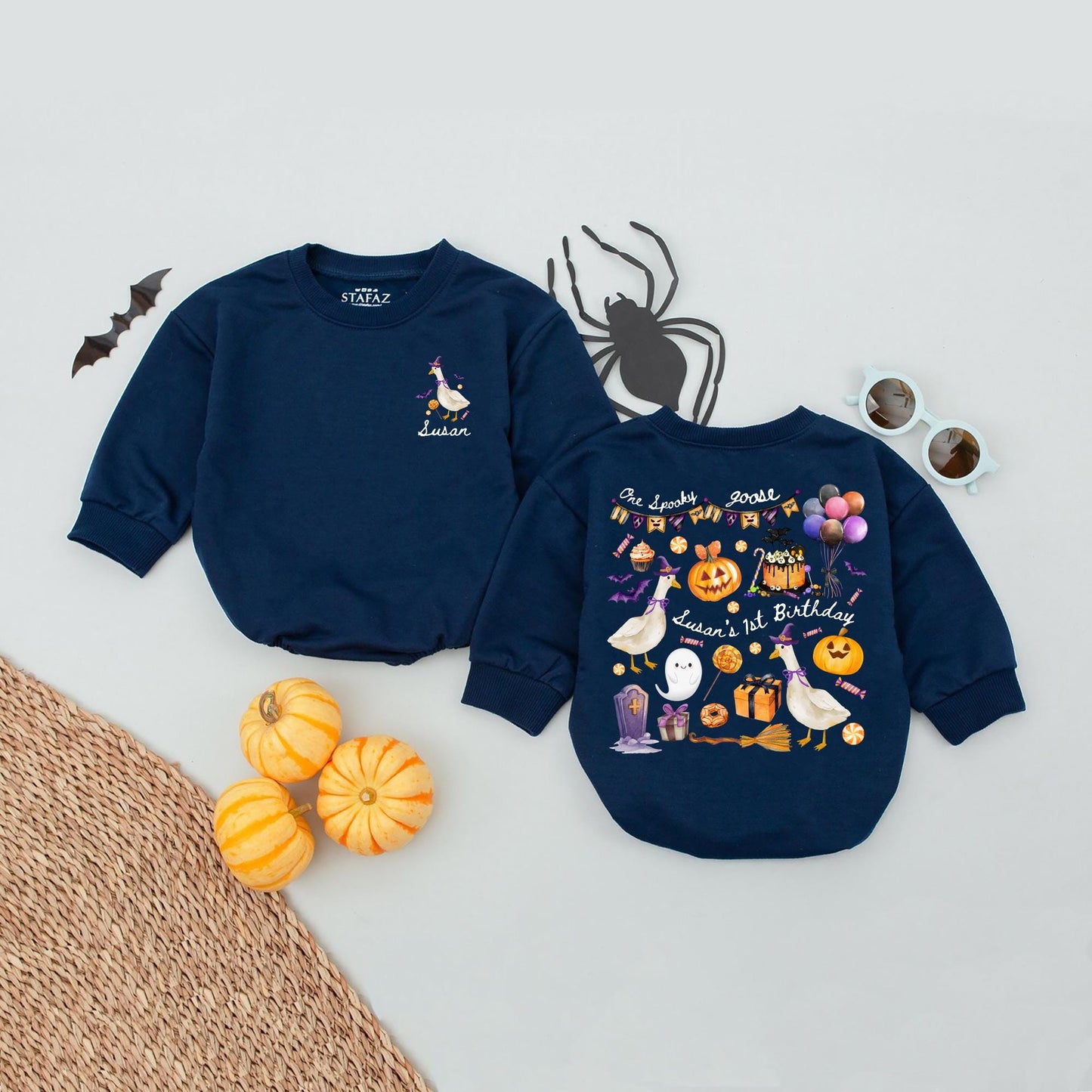 Personalized Spooky Goose Halloween Birthday Romper for Baby Girl or Boy One Spooky Goose Fall Outfit