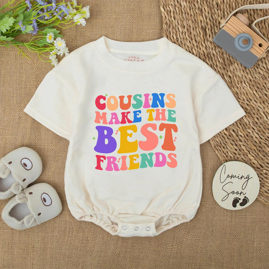 Cousins Make The Best Friends Romper: Retro Rainbow Baby Outfit, Colorful Starburst Design, Whimsical Toddler Clothes, Baby Shower Gift Idea 139 Chars