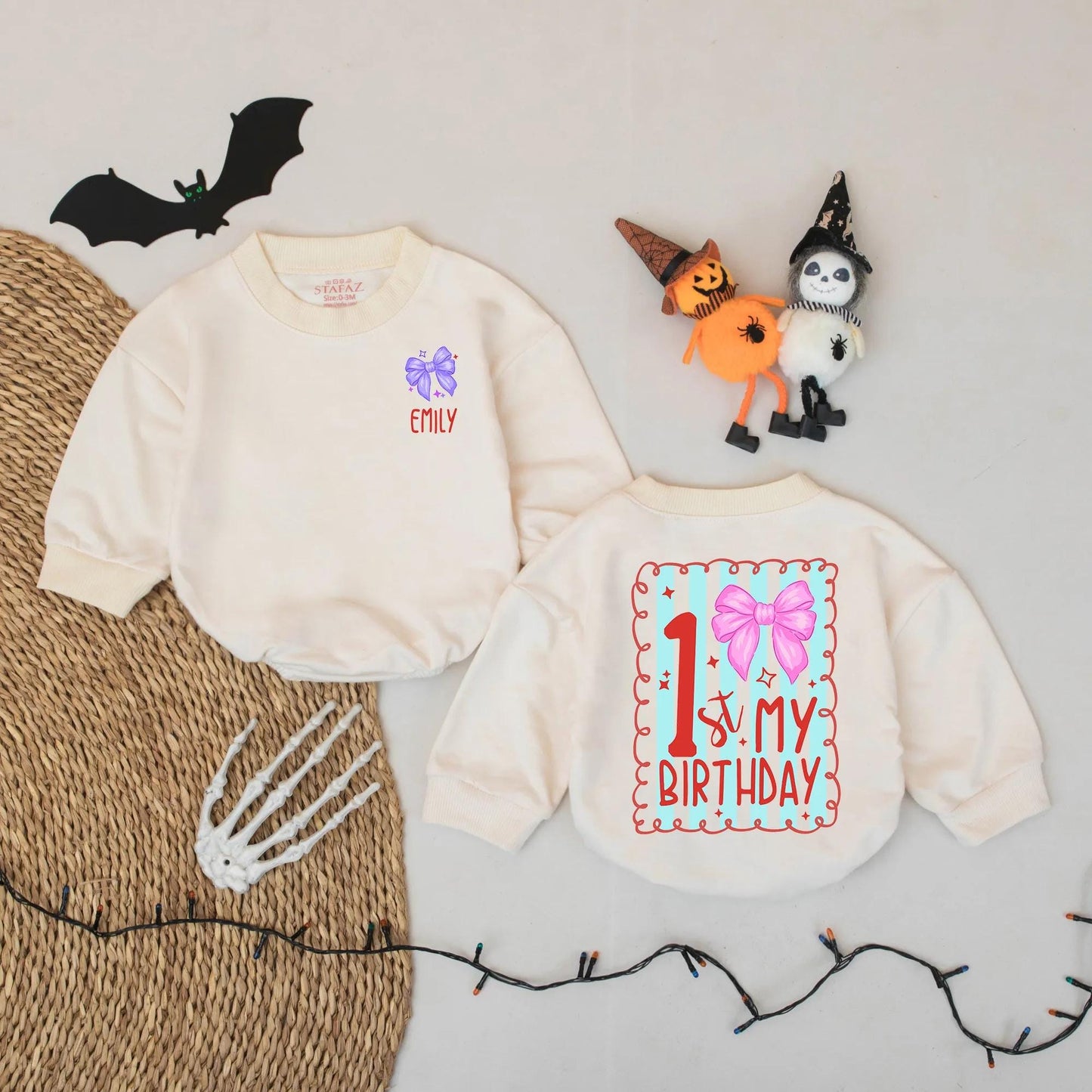 Custom 1st Birthday Girl Onesie with Pink Bow & Name | Baby Party Outfit | Red Stripe Design Bodysuit