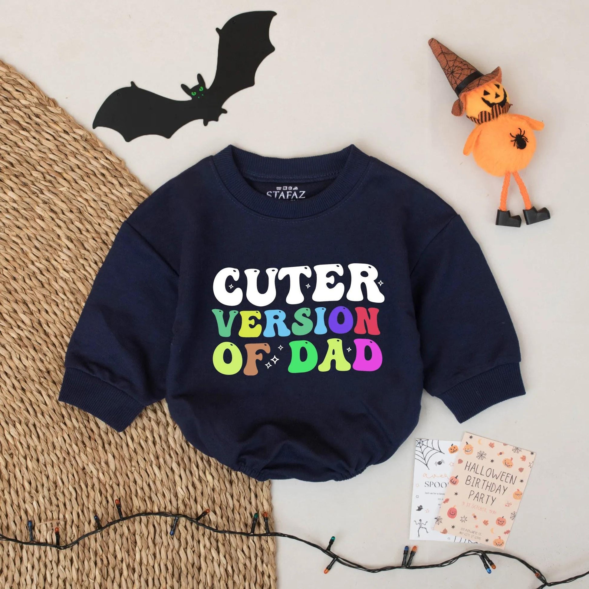 Cuter Version of Dad Baby Romper - Retro Colorful Infant Bodysuit, Funny Newborn Outfit, Daddy's Mini Me Gift, Star Design, Unique Baby Shower Gift - 139 chars