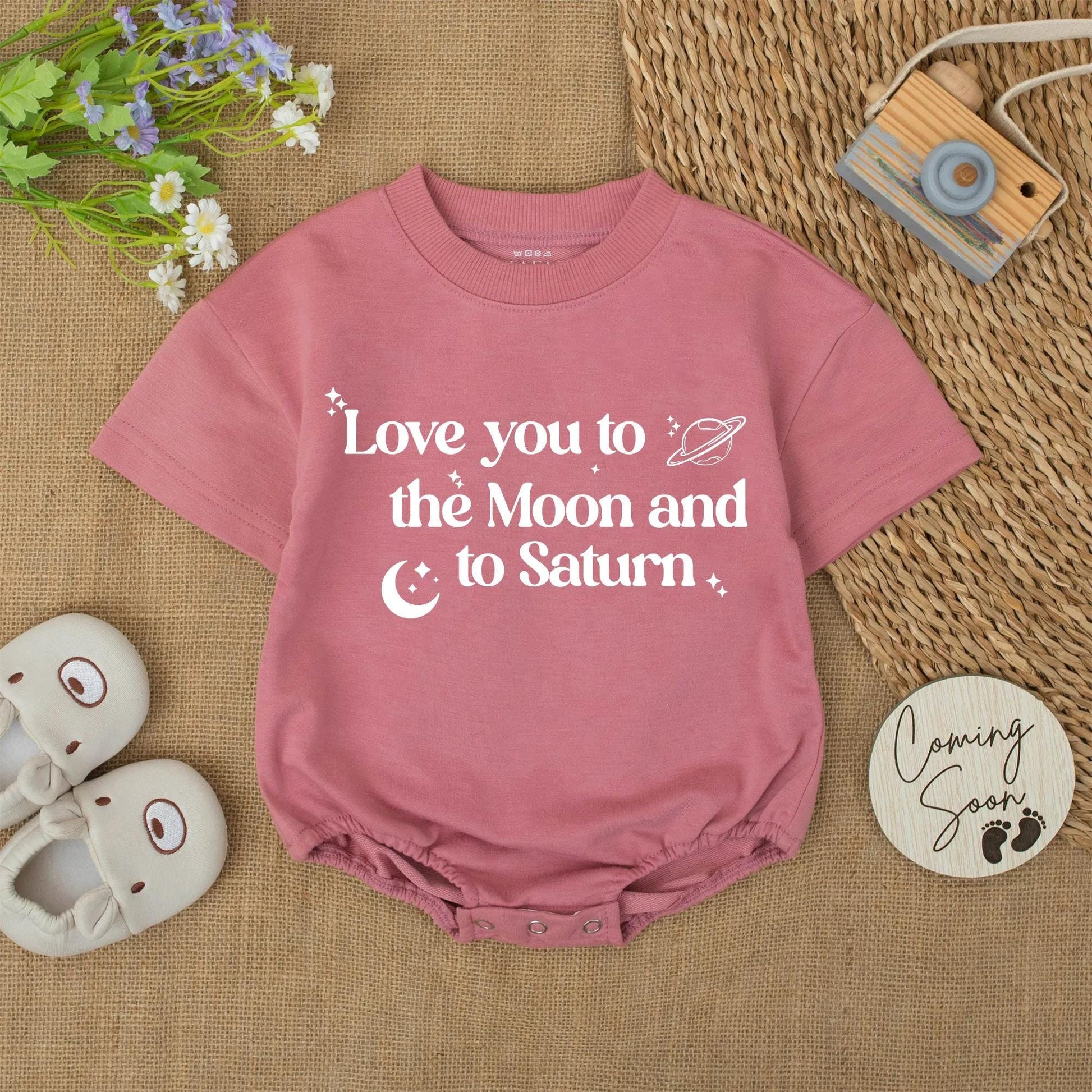 Love You to the Moon and Saturn Baby Romper, Cute Pastel Celestial Bodysuit, Newborn Infant Girl Outfit, Whimsical Baby Shower Gift, Gender Neutral 139