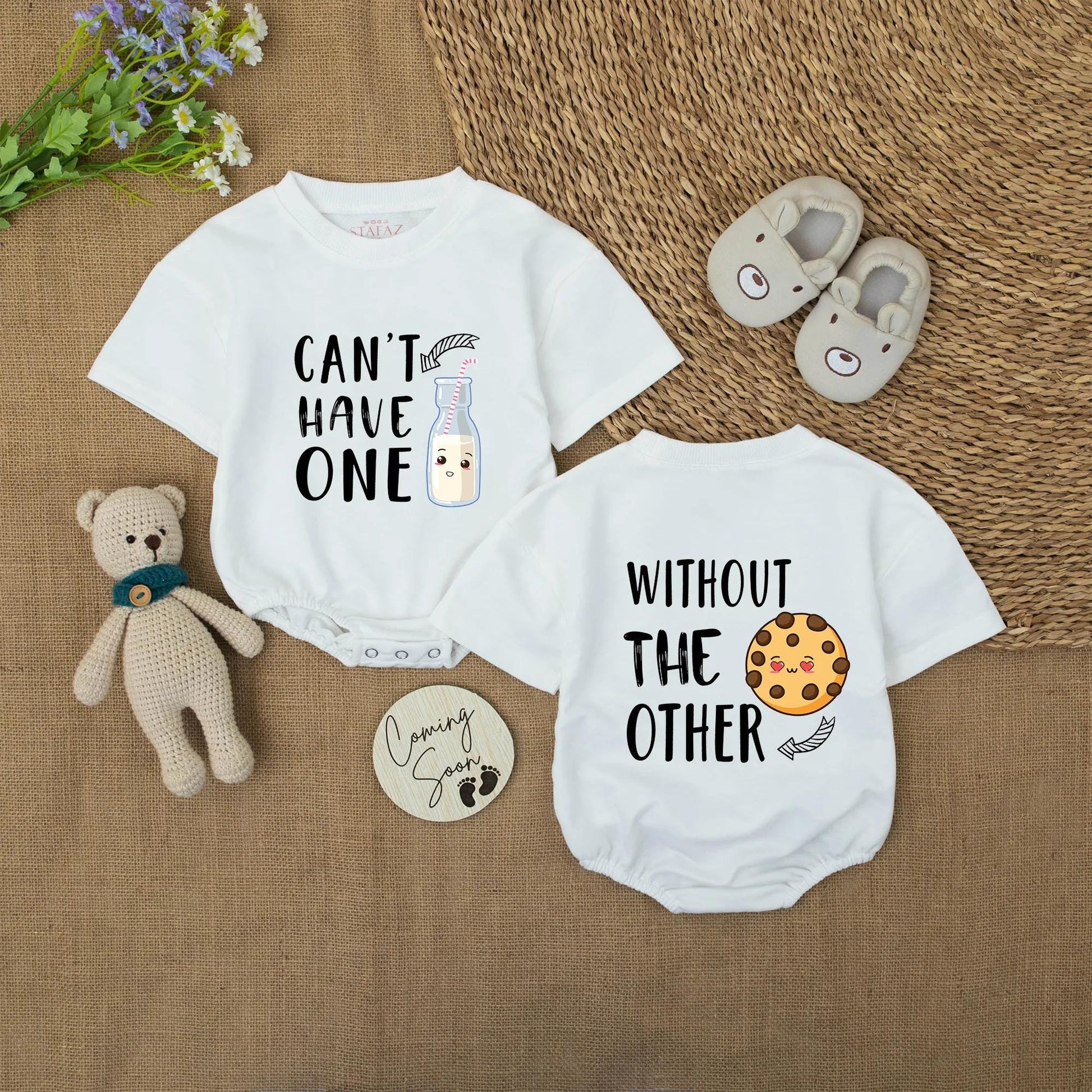 Can't Have One Without The Other Twin Rompers Cute Cookie Milk Matching Baby Outfits Funny Newborn Bodysuit Set Sibling Gift Unique Shower Present 139 Chars