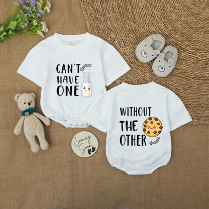 Can't Have One Without The Other Twin Rompers Cute Cookie Milk Matching Baby Outfits Funny Newborn Bodysuit Set Sibling Gift Unique Shower Present 139 Chars