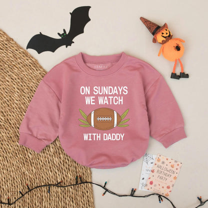 My First Game Day Football Romper, Daddy's Sunday Watching Buddy Onesie, Cute Baby Bodysuit Outfit, Black Text Football Design Soft Cotton 137