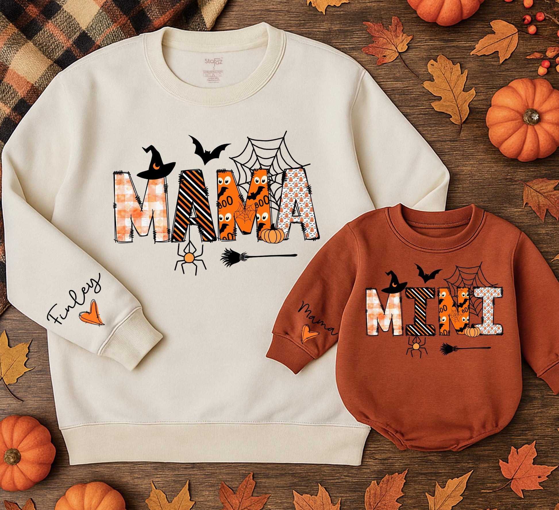 Matching Mama & Mini Halloween Sweatshirts, Pumpkin Party Family Outfits, Custom Baby Romper Gift, Fall Festive Design, Mommy and Me