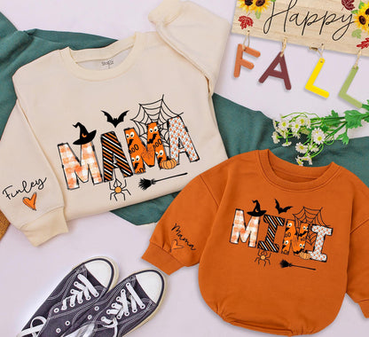 Matching Mama & Mini Halloween Sweatshirts, Pumpkin Party Family Outfits, Custom Baby Romper Gift, Fall Festive Design, Mommy and Me