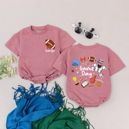 Personalized Everlyn Football Baby Romper Cute Game Day Outfit Retro Touchdown Girl Bodysuit Baby Shower Gift Bright Colors