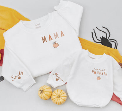 Mama Pumpkin Patch Sweatshirt: Matching Family Fall Outfits, Personalized Name Sleeve, Thanksgiving Gifts, Cute Mommy and Me Sweaters, Kids Shirts  